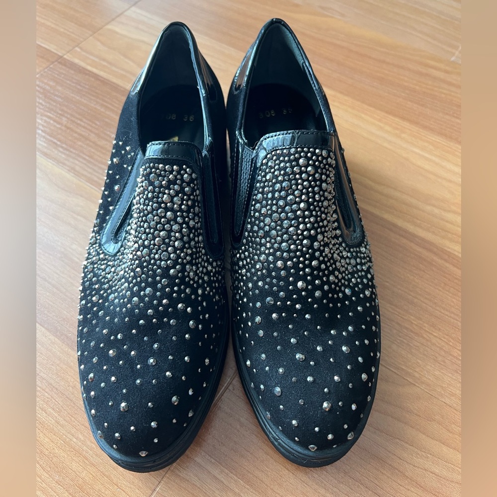 Black Suede Studded Platform Slip-On Shoes Statement EU 36 / US 6 Vesba - Picture 2 of 9